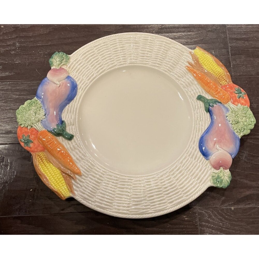 Fitz & Floyd Garden Basket 1989 Round Serving Platter 17‎ Inch Vintage Vegetable